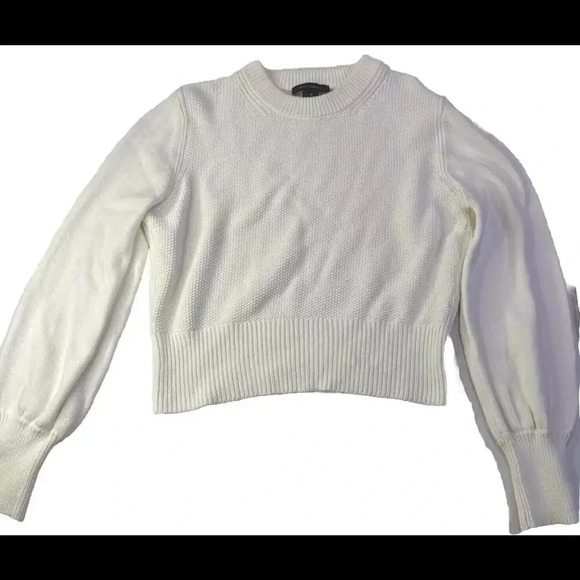 French Connection Cropped Sweater Women's Size M White Babysoft Crewneck Blouse - Picture 2 of 11